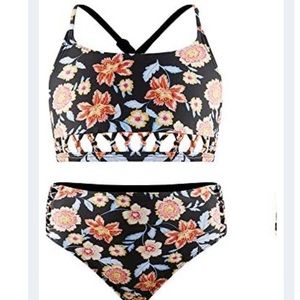 Islander Girls Black Bikini Sets 2 Piece Swimsuit,Kids Beach Sport Tankini with